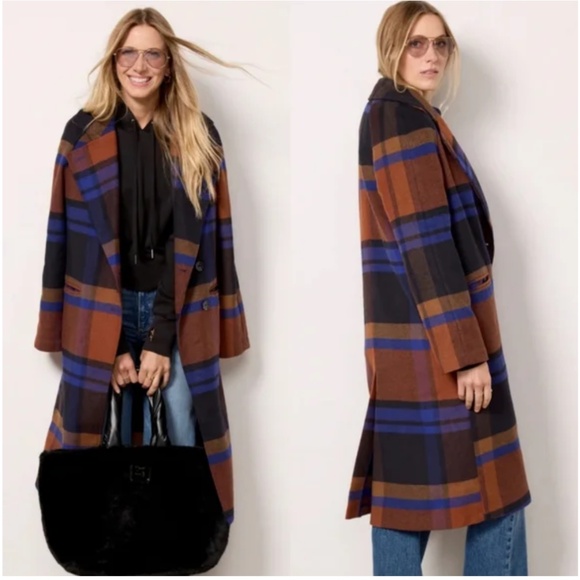 Avec Les Filles Jackets & Blazers - Avec Les Filles Plaid Pattern Coat in Blue | NWOT | Size XS